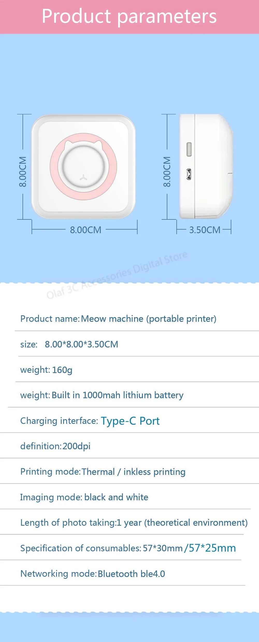 Mini Imprimante Portable Bluetooth à Étiquettes Adhésives 57MM