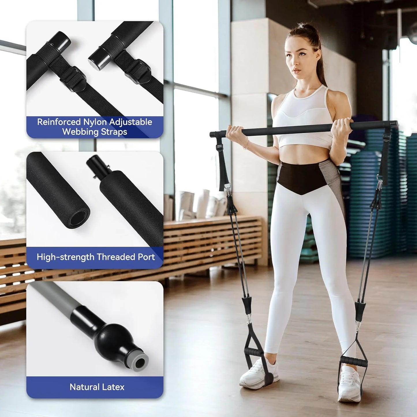 Kit de Tension de Pilates Portable avec Bandes de Résistance en Latex