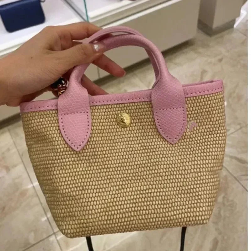 Sac en paille tressé - Sac bandoulière mini - Sac à broderie - Sac seau épaule pour femmes