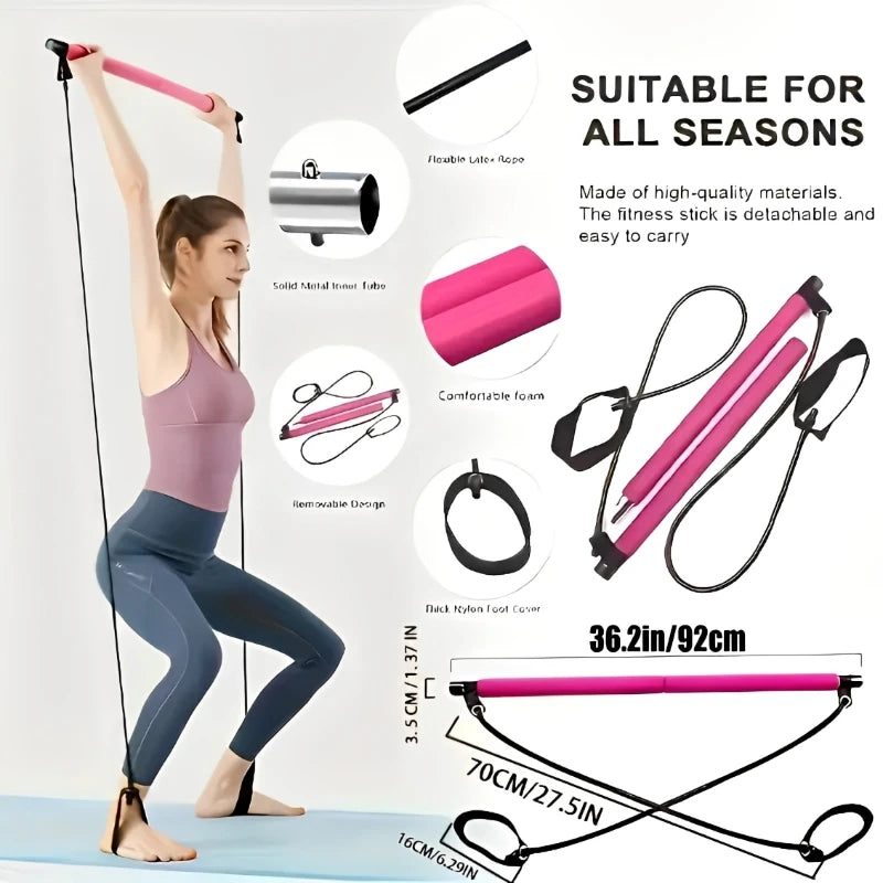 Barre de Yoga Pilates Portable avec Bandes de Résistance