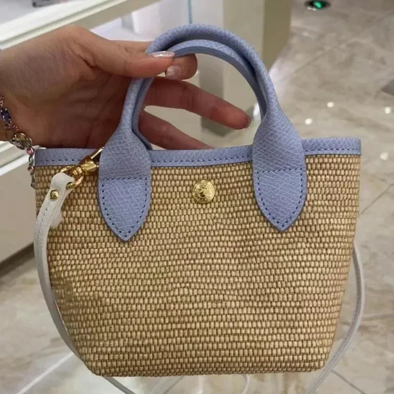Sac en paille tressé - Sac bandoulière mini - Sac à broderie - Sac seau épaule pour femmes